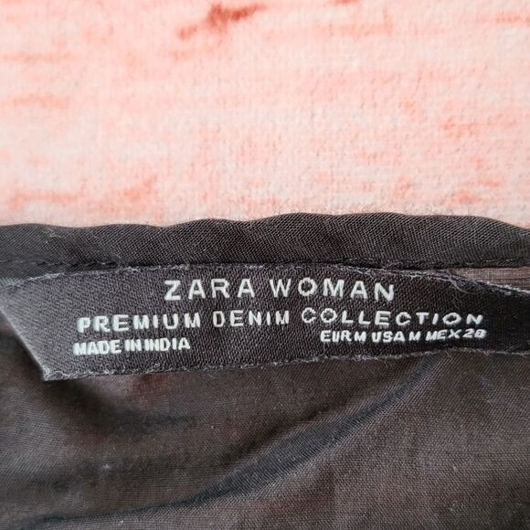 Zara Black Blue Contrast Embroidered Accents Long Sleeve Boho Peasant Blouse M - Picture 11 of 11